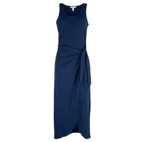 Socialite Scoop Neck Ribbed Knit Wrap Tie Midi Dress Navy Blue Size XS - Picture 1 of 12